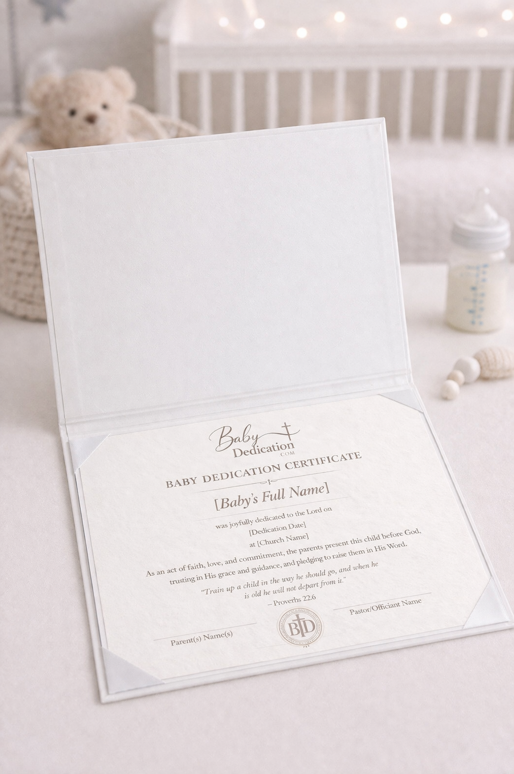 Personalized Baby Dedication Certificate & Linen Holder