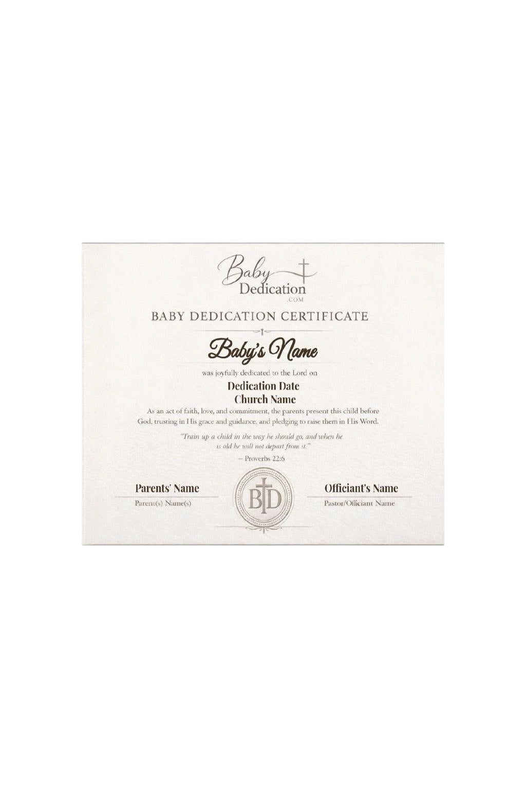 Personalized Baby Dedication Certificate