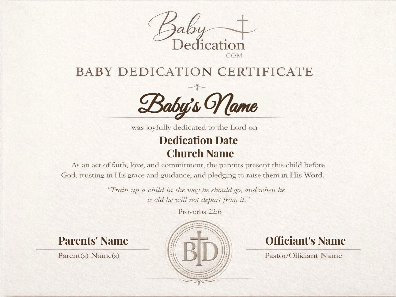 Personalized Baby Dedication Certificate